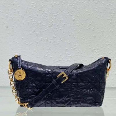 Diorstar Hobo Bag with Chain Black Macrocannage Crinkled Calfskin - Shanghai Other