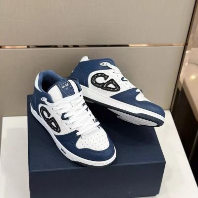 B57 Mid-Top Sneaker Navy Blue and White Smooth Calfskin with Beige and Black Dior Oblique Jacquard - Shanghai Other