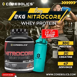 Buy 2kg Corebolics Nitrocore Whey Protein- Get Free 2.0 Litre Sipper Bottle