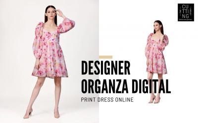 Designer Organza Digital Print Dress Online - The Cutting Story - Surat Clothing