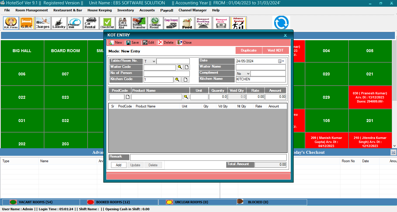 Hotel Management System by EBS Software Solution   - Kolkata Hotels, Motels, Resorts, Restaurants