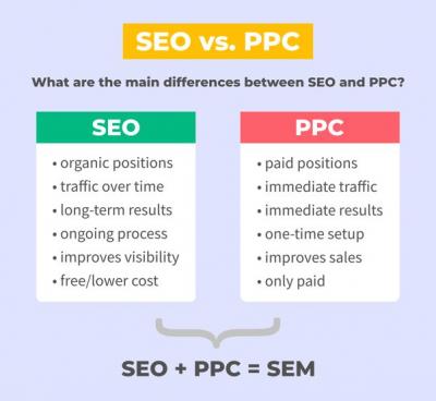What is the difference between organic and paid results in SEO?