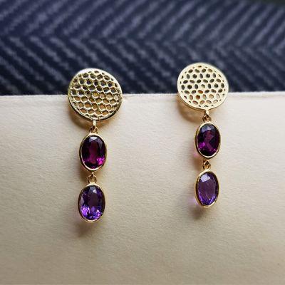 Rhodolite and Amethyst Earrings - Delhi Jewellery