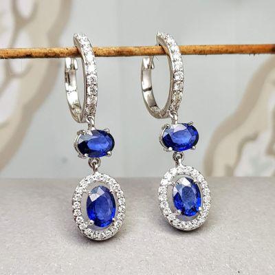 Sapphire Bali Earrings 18K White Gold - Delhi Jewellery