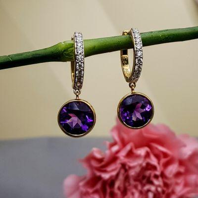 Amethyst & Diamond Bali Earrings - Delhi Jewellery