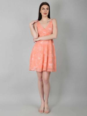 Peach Tropical Flared Dress