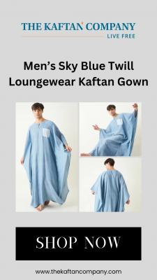 Men's Sky Blue Twill Loungewear Kaftan Gown Dress – The Kaftan Company - Hyderabad Clothing
