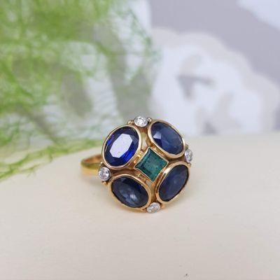 Blue Sapphire Ring with Diamonds - Delhi Jewellery