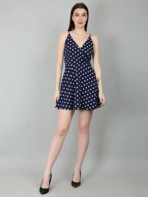 Blue Polka Fit & Flare Mini Dress - Gurgaon Clothing