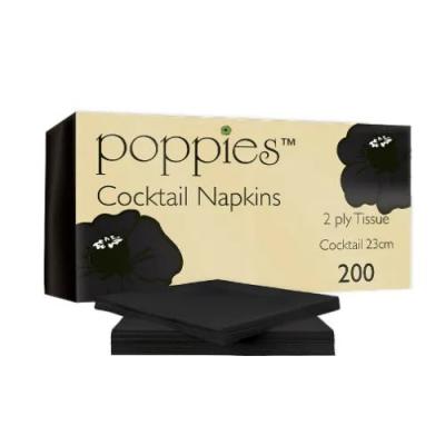 Poppies 24x24 2ply Black Napkin - Food Packaging Direct - Luton Home & Garden