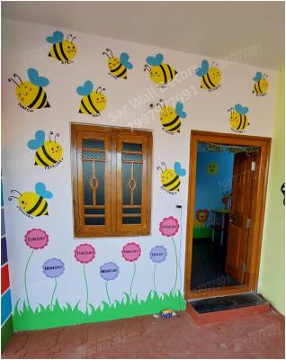 Play School Cartoon wall art painting From Machabollaram - Hyderabad Interior Designing