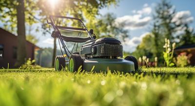 What equipment do professional lawn mowing services use?