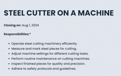 Steel Cutter Machine Operator: Work Abroad Opportunity in Malta - Gurgaon Other
