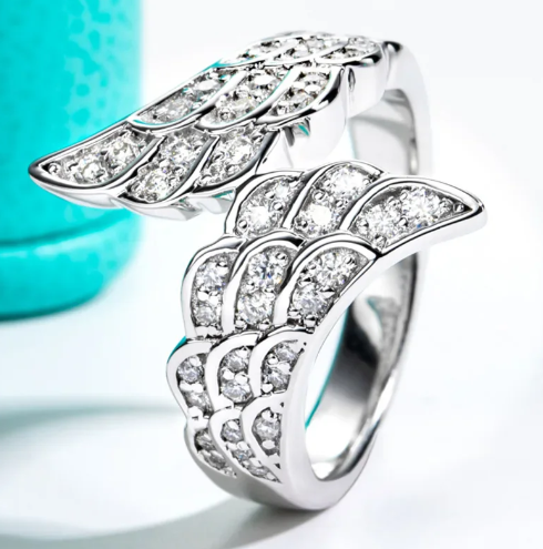 D Color Moissanites Angel Wings Wedding Bands 18k Gold Plated 925 Sterling Silver Bridal Ring Set Fo