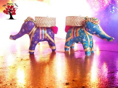 Elephant Design Candle Holder Diya for Home Decoration & Diwali Gifts (Pack of 2)