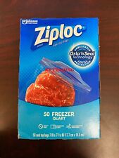 (50-Pk) Ziploc Brand Freezer Quart Reusable Food Bags Grip'n Seal Double Zipper