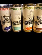 Vintage Frosted Anchor Hocking Glasses Tumblers Antique Cars Barware - Set of 6