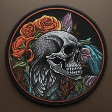 Skull Patch Embroidered Iron-on Applique Clothing Vest Gothic Flowers Bone