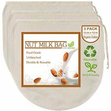 3 Pack 12x12" Nut Milk Bags 100% Unbleached Organic Cotton Cheesecloth Reusable"