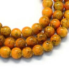 105 Black Orange Speckled Halloween Glass Beads Bulk 8mm Round 32 Strand"