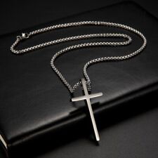 Simple Stainless Steel Silver Tone Cross Pendant Chain Necklace for Men Women