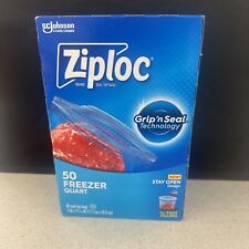 (50-Pk) Ziploc Brand Freezer Quart Reusable Food Bags Grip'n Seal Double Zipper