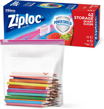 Ziploc Slider Food Storage Freezer Bag Zip Lock Plastic Travel Quart Size 42 Ct*
