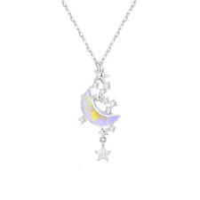 Star Moon Moonstone Titanium Steel Chain Necklace Romantic Pendant Jewelry-