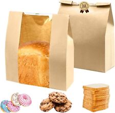30 Paper Bread Bags - Large Kraft Bakery Bags with Window & Sealing Stickers