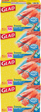 Glad Zipper Food Storage Freezer Bags - Quart Size - 56 Count Each Pack of 4