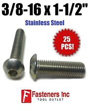 (Qty 25) 3/8-16 x 1 1/2 Button Head Socket Cap Screw Stainless Steel Screws UNC - Redding - US"