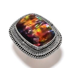 Natural Ammolite Gemstone Handmade 925 Sterling Silver Jewelry Ring Size 8 m212