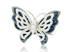 Delicate Butterfly Design Blue Lab Created Sapphire & CZ Women's Silver Ring