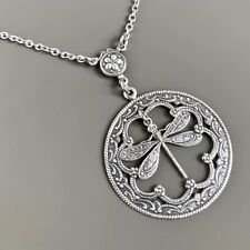 Silver Vintage Hollow Dragonfly Flower Pendant Necklace Boho Women Party Jewelry