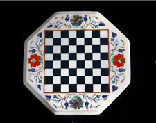 18'' white Marble Chess Game Table Top Inlay pietra dura room home decor