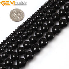 Natural Gemstone Black Agate Onyx Round Beads For Jewellery Making Strand 15 UK"