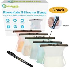 Reusable Food Storage Silicone Bags Leak-Proof Fresh Zip lock Produce Bags 5 PCS