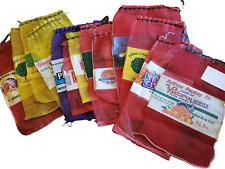 Large group of Vintage Fruit Mesh Drawstring Leno Bags