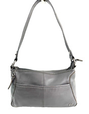 The Sak Gray Leather East West Small Boho Shoulder Bag Purse Bag