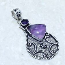 African Amethyst Gemstone Handmade Ethnic Silver Jewelry Pendant 2.4 PRJ14425"