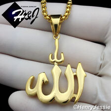 20MEN Stainless Steel 3mm Gold Plated Box Necklace Muslim Allah Pendant*GP107"