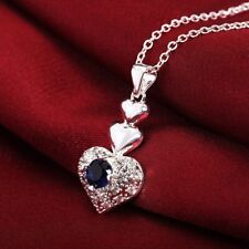 925 Sterling Silver Necklace For Women Jewelry blue crystal heart Wedding party