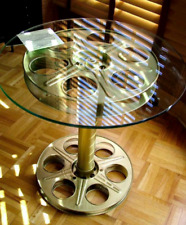 MOVIE REEL Glass-Top Accent End TABLE Uses Repurposed 35mm Movie House Reels NEW