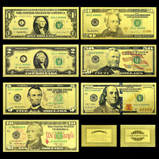 1 2 5 10 20 50 100 US Dollar Gold Banknotes 7pcs/set Commemorative Gift Cards
