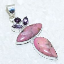 Rhodonite, Amethyst Gemstone Handmade Silver Jewelry Pendant 2.7 PRJ13064"