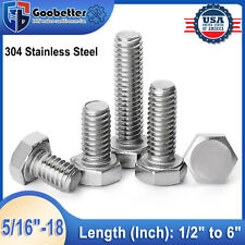 3/8-16 Hex Head Cap Screw Bolt Fully Thread Stainless Steel Lengthen 1/2" to 5" - Ontario - US"