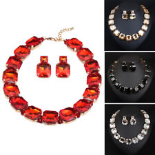 Women Chunky Crystal Necklace Earrings Statement Choker Bib Jewelry Set Gifts