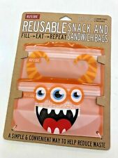 New! Russbe Lunch Systems Reusable 2 Snack and 2 Sandwich Bags Monsters 4 total