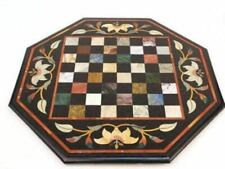 12'' black Marble Chess Table Top Pietra Dura Inlay malachite Children Game p155