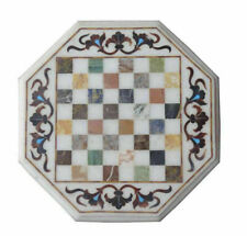 12'' white Marble Chess Table Top Pietra Dura Inlay malachite Children Game p14